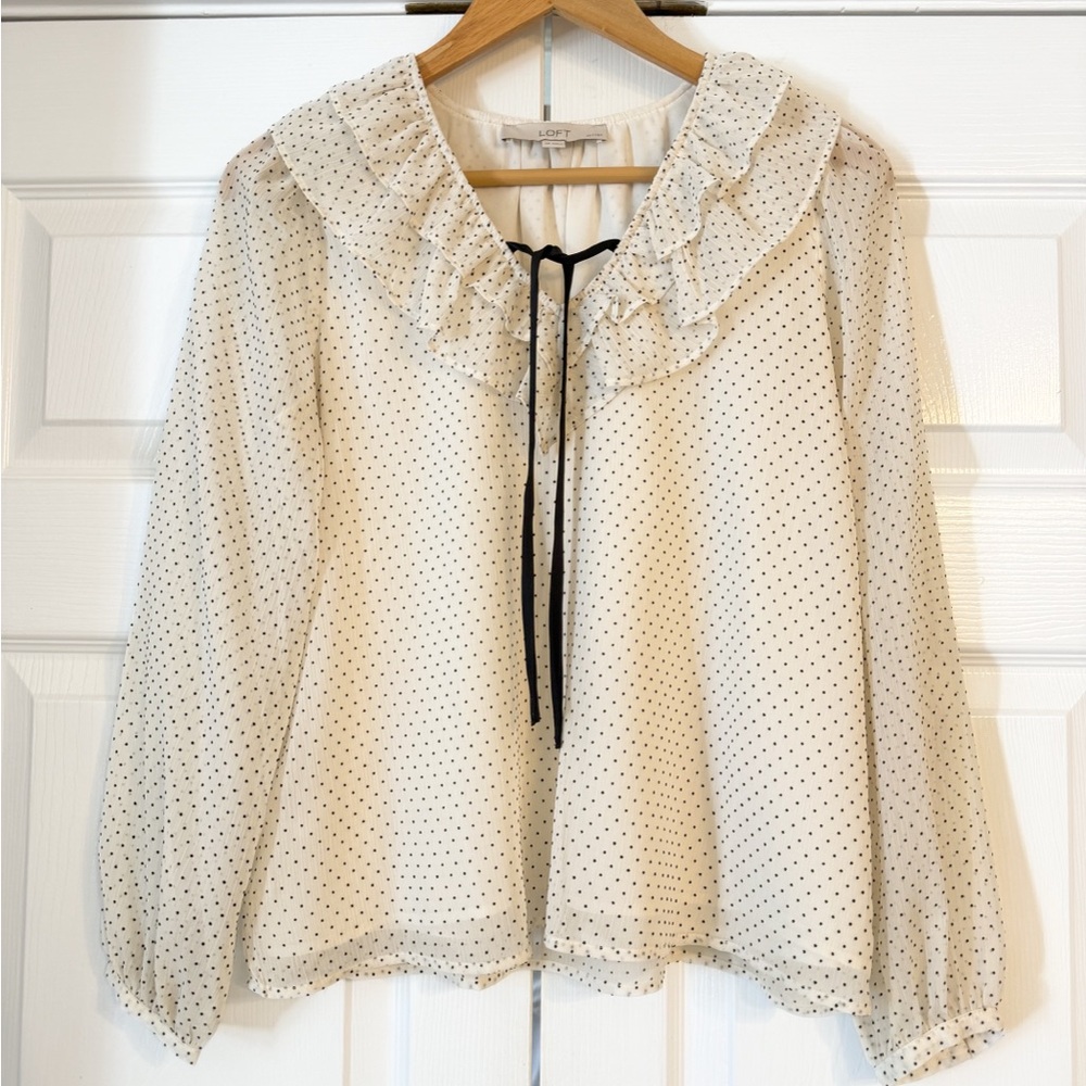 LOFT Ruffle, Puff Sleeve Top Small Petite
